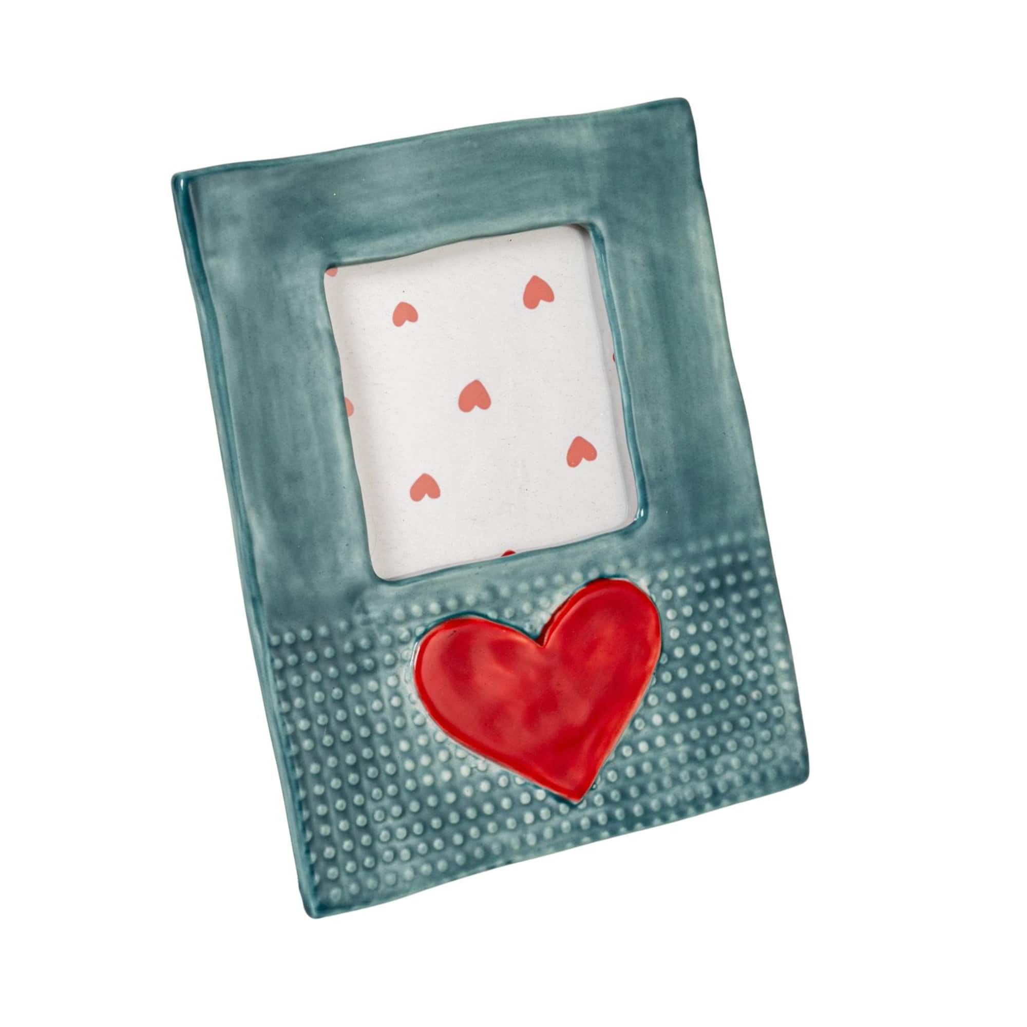 Hello Honey® Handmade Stoneware Photo Blue Frame with Red Heart